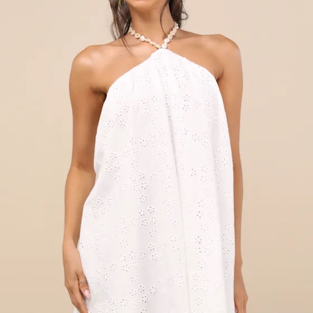 Mina White Eyelet Embroidered Shift Mini Dress